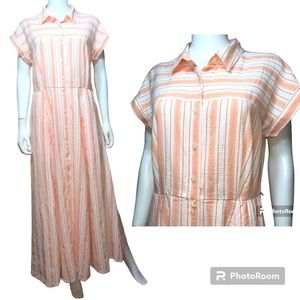 Calvin Klein Orange and White Striped Button Up Dress Size 12